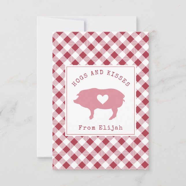 Tarjeta Hogs & Kisses Foto Gingham Classroom Valentine (Anverso)