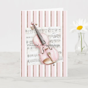 Tarjeta Hoja de música de violín rosa