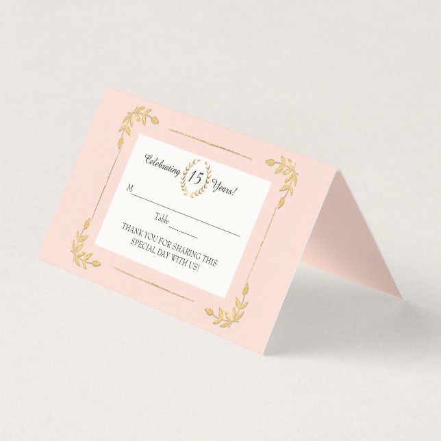 Tarjeta Hoja de oro Rubor Wreath rosa Quinceanera (Anverso)