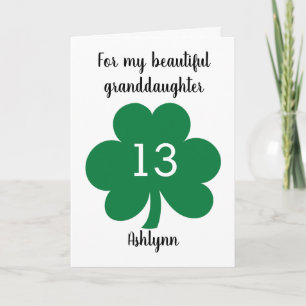 Tarjeta Hoja verde de trébol San Patricio 13 cumpleaños