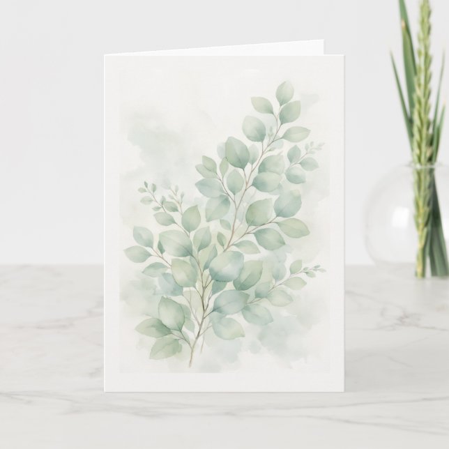 Tarjeta Hojas de acuarela botánica Pastel Greenery (Anverso)