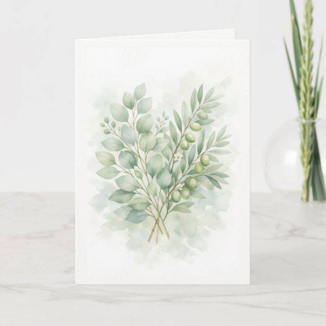 Tarjeta Hojas de acuarela botánica Pastel Greenery (Anverso)