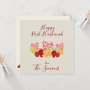 Tarjeta Hojas de acuarela Manzanas Rosh Hashaná FLAT