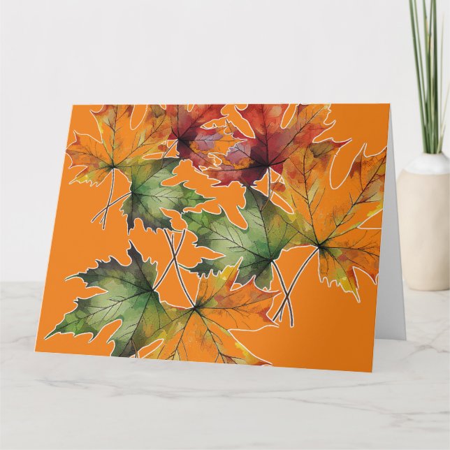 Tarjeta Hojas de arce acuarelas (Anverso)