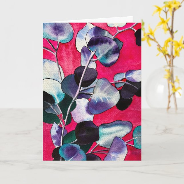 Tarjeta Hojas de goma acuarela arte (flor amarilla)