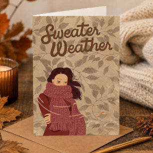 Tarjeta Hojas de Otoño, Clima de Suéter Acogedor