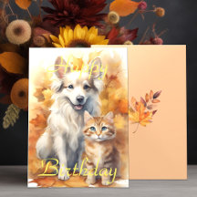 Hojas de otoño Collie blanco perro y gatito atigra