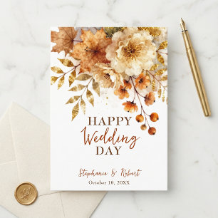 Tarjeta Hojas de Otoño Floral Dorado Brillo Boda Felicidad