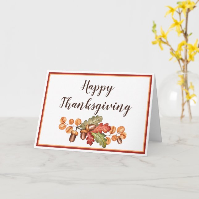 Tarjeta Hojas de otoño y bellotas personalizadas   (flor amarilla)
