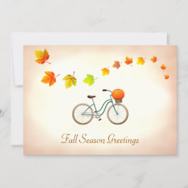 Tarjeta Hojas de otoño y bicicleta con saludos de calabaza