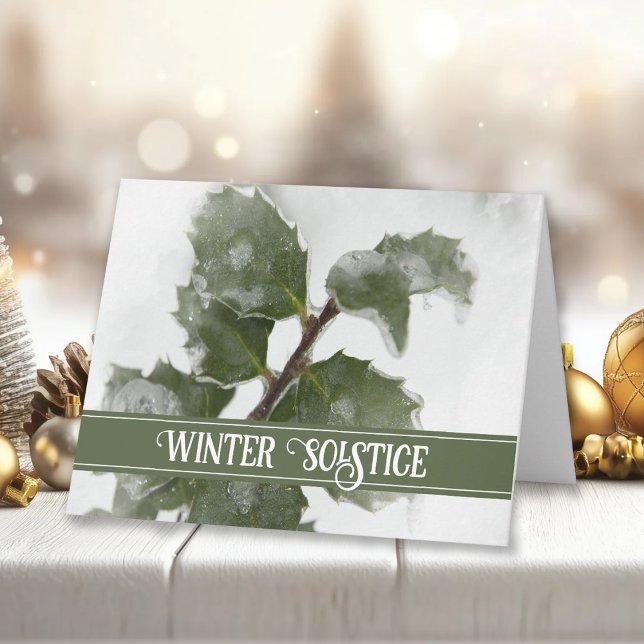 Tarjeta Hojas heladas de acebo Feliz Solsticio de Invierno (Subido por el creador)
