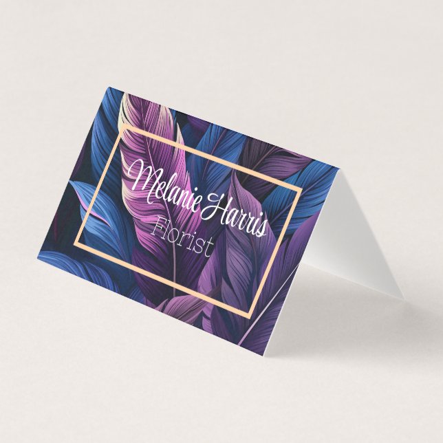 Tarjeta hojas moradas plumas botánicas (Anverso)