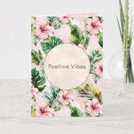 Tarjeta Hojas tropicales rosadas Hibiscus Floral