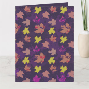Tarjeta Hojas Voladoras Sólidas de Otoño- Diseño Púrpura y