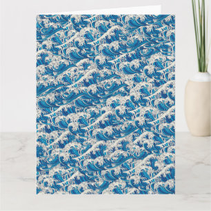 Tarjeta Hokusai el patrón de la gran ola Nautical Blue wav