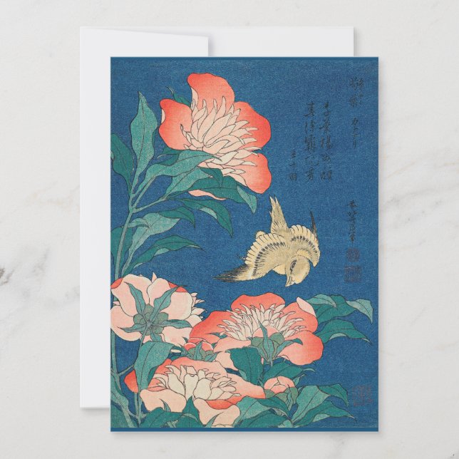 Tarjeta Hokusai - Peonías y Canarias (Anverso)