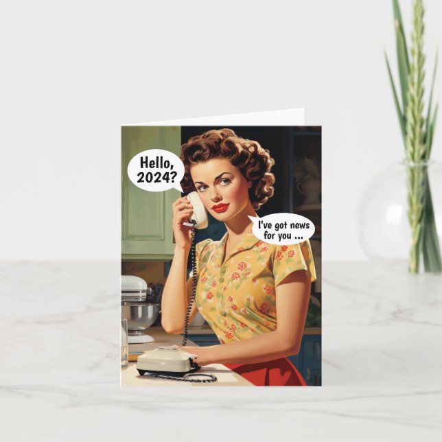 Tarjeta Hola, 2024: Got News for You Retro Año Nuevo (Anverso)