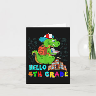 Tarjeta Hola 4º grado T-rex Wearing School Bag Reading B