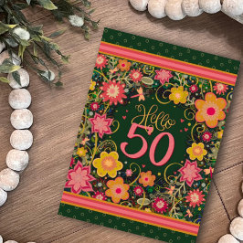 Tarjeta Hola 50 Bonito Diversión Floral Inespiritualidad d