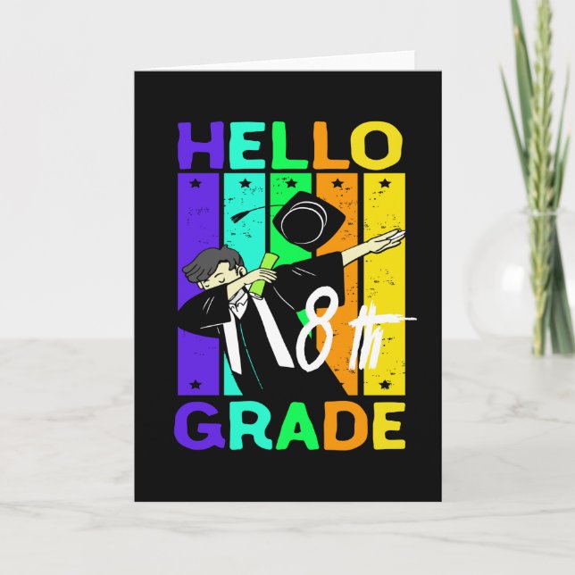 Tarjeta Hola 8° grado|De vuelta a la escuela Hola 8° grado (Anverso)