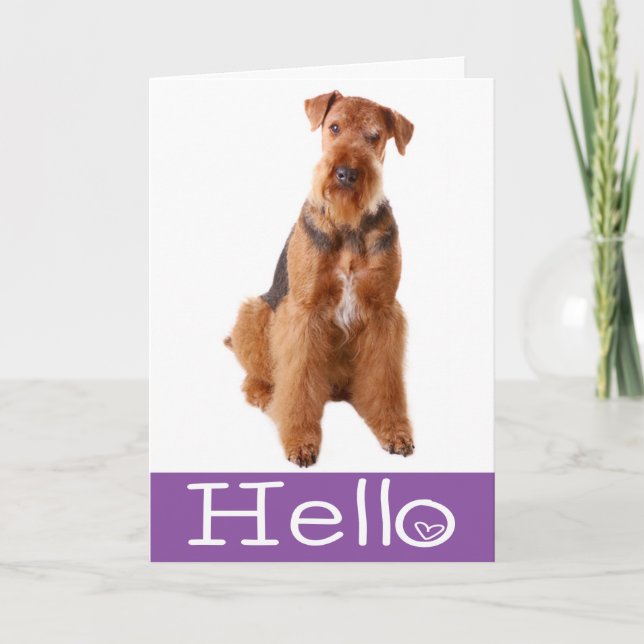 Tarjeta Hola, Airedale Puppy Dog Purple Card - Verse (Anverso)