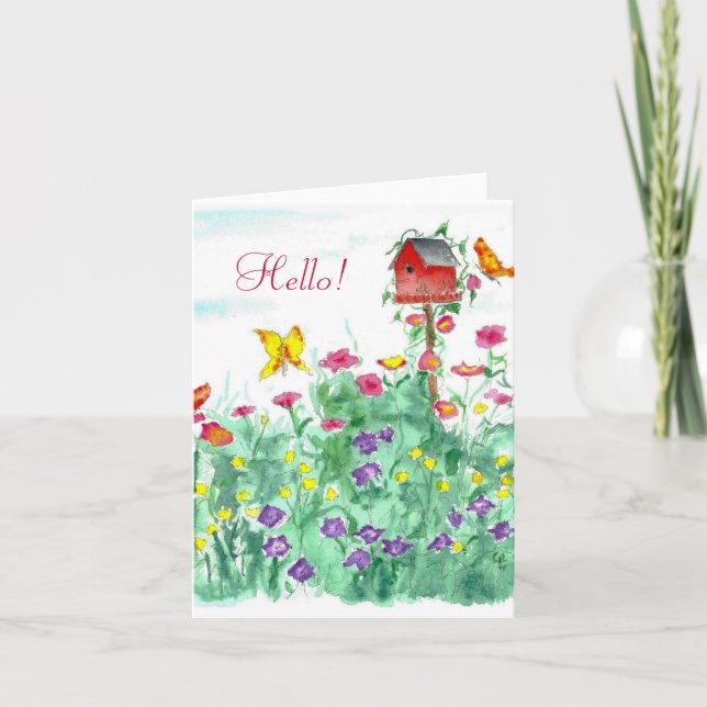 Tarjeta Hola Amigo Flor de Mariposa Red Birhouse (Anverso)