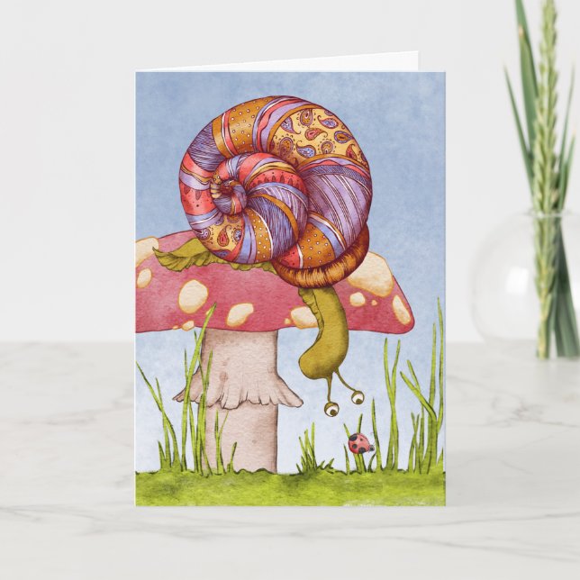 Tarjeta Hola amigo paisley snail toadstool ladybug (Anverso)