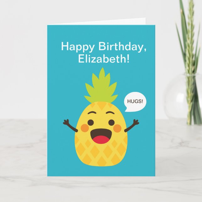 Tarjeta ¡Hola amigos! Ilustracion de piña (Anverso)