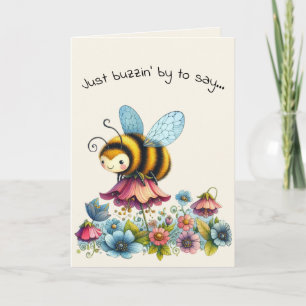Tarjeta Hola Amistad Abeja y Flores Caprichosas