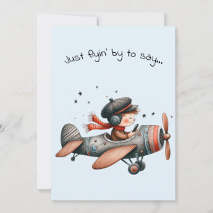 Tarjeta Hola Amistad Niño Volando Avión de Hélice Lindo