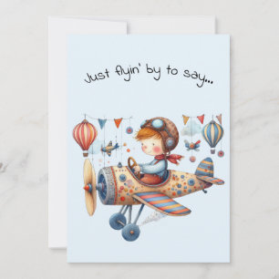 Tarjeta Hola Amistad Niño Vuela Avión Caprichoso