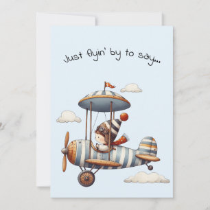 Tarjeta Hola Amistad Niño Vuela Avión de Hélice Caprichoso