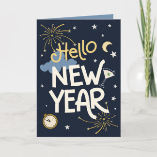 Tarjeta Hola Año Nuevo - Celebración Festiva de Año Nuevo 
