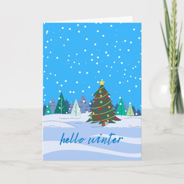 Tarjeta Hola Árbol de Navidad de Invierno en Nieve (Anverso)