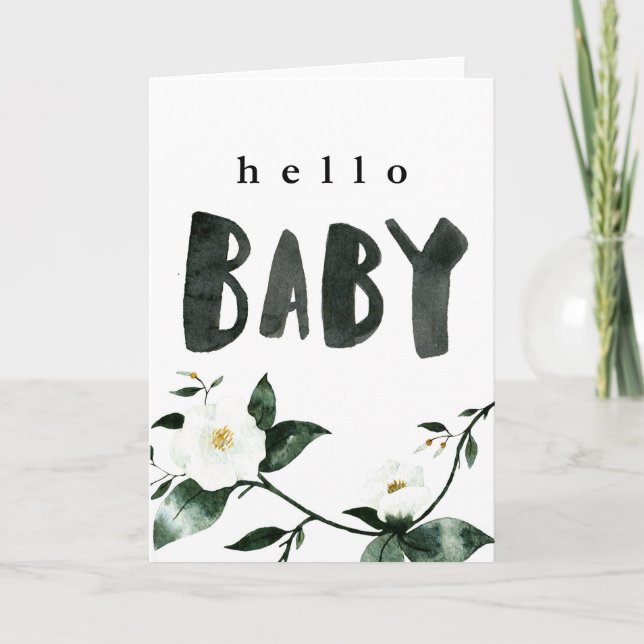 Tarjeta Hola Baby Watercolor Floral (Anverso)