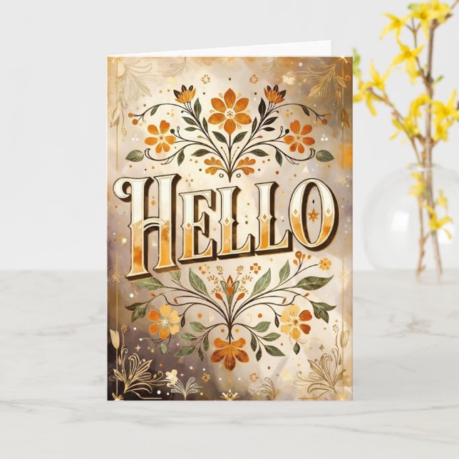Tarjeta Hola, bonito diseño floral, (flor amarilla)