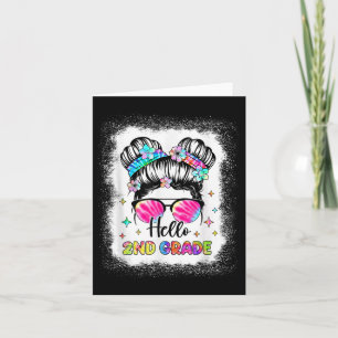 Tarjeta Hola Chica de 2º Grado de Messy Hair Bun de vuelta