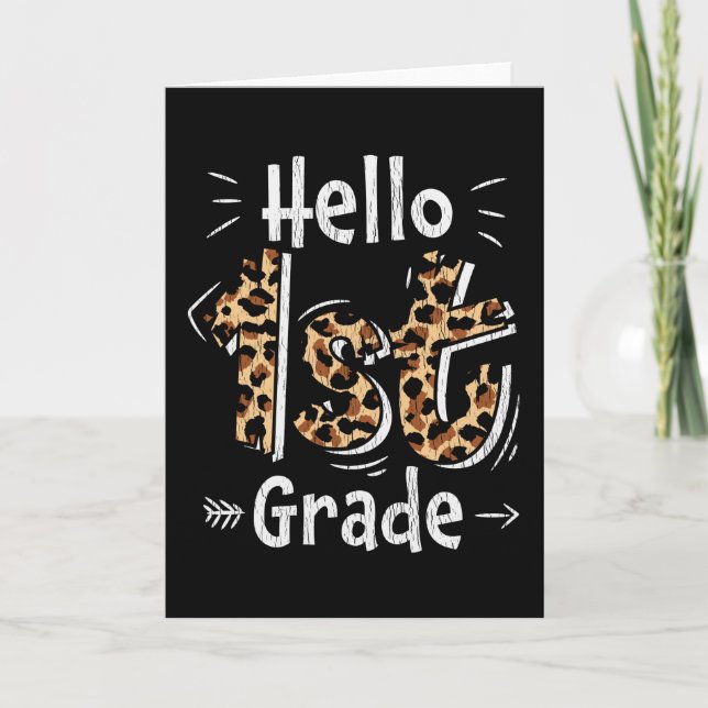 Tarjeta Hola Chicas de 1er Grado Estampado de Leopardo Reg (Anverso)