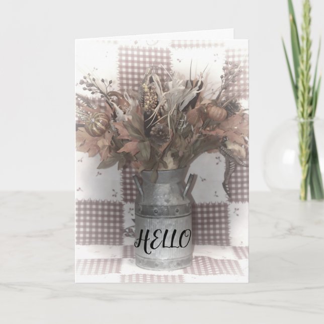 Tarjeta Hola con las hojas en la leche antigua Jug (Anverso)