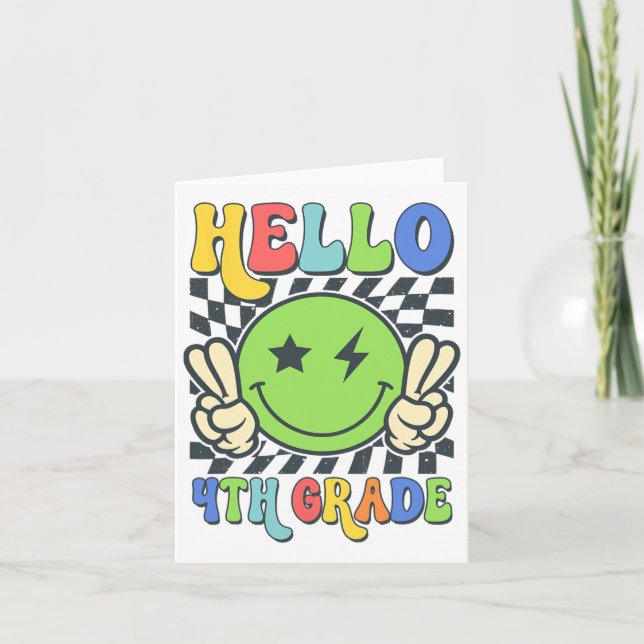 Tarjeta Hola De 4º Grado Vibes Groovy Sonríe Cara De Vuelt (Anverso)