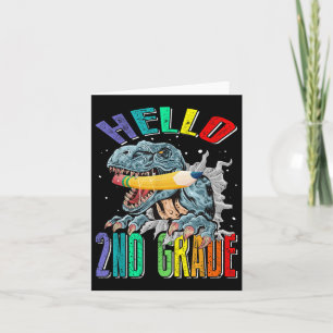 Tarjeta Hola Dinosaurio de 2º Grado de vuelta a la escuela