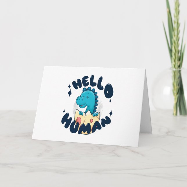 Tarjeta Hola Dinosaurio divertido humano (Anverso)