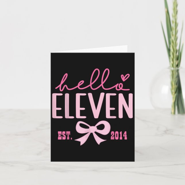 Tarjeta Hola Eleven Est 2014 Rosa Coqueta Lazo 11 Cumpleañ (Anverso)