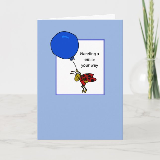 Tarjeta Hola en College Whimsical Ladybug con Globo (Anverso)