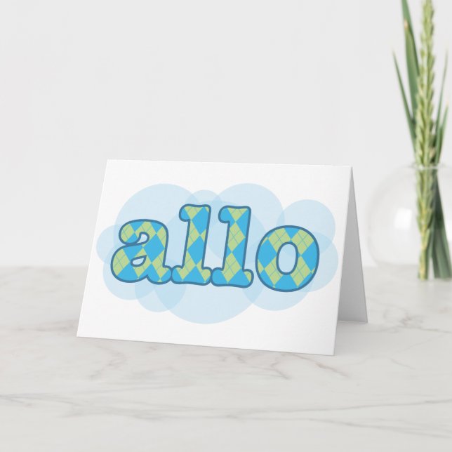Tarjeta Hola en francés allo en argyle (Anverso)