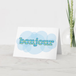 Tarjeta Hola en francés bonjour con un patrón de argyle
