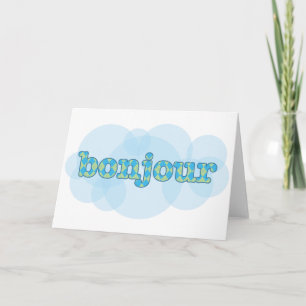 Tarjeta Hola en francés bonjour con un patrón de argyle