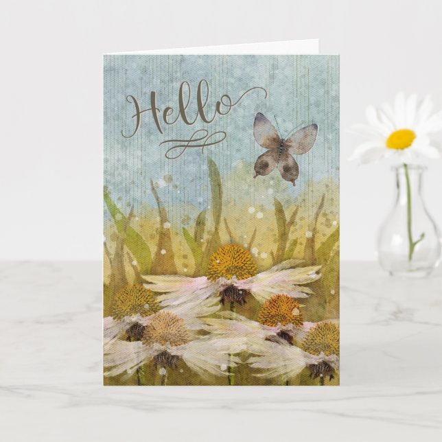 Tarjeta Hola flores y mariposa desordenadas (Planta pequeña)
