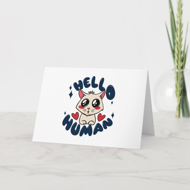Tarjeta Hola gato humano (Anverso)