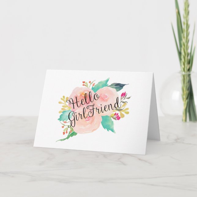 Tarjeta Hola GirlFriend Watercolor Floral (Anverso)
